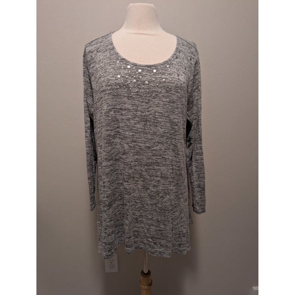Gray Long-Sleeve Knit Top With Sequin Neckline By Philosophy Woman 1X